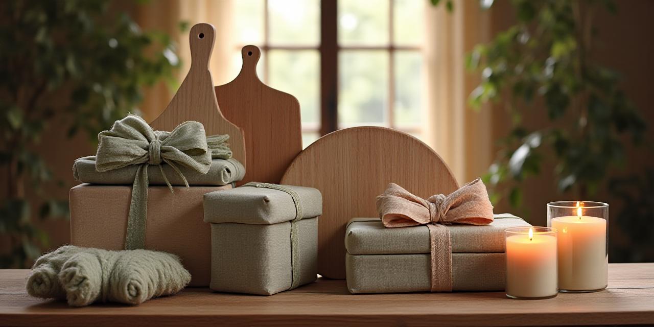 Artisanal gift bundles neatly arranged on a wooden table